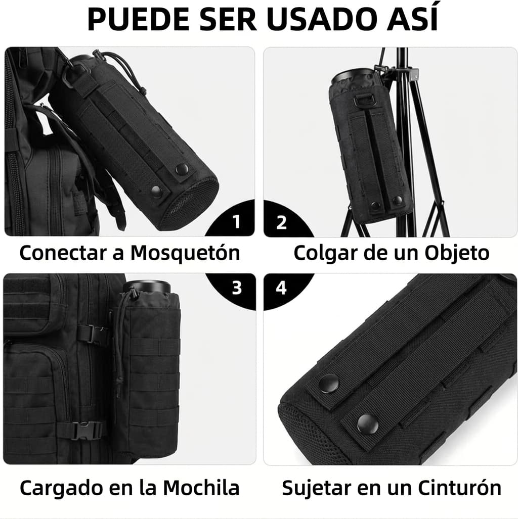 Estuchera Bolsa Táctica para Botella Sistema Polle Ajustable Camping Senderismo Viajes