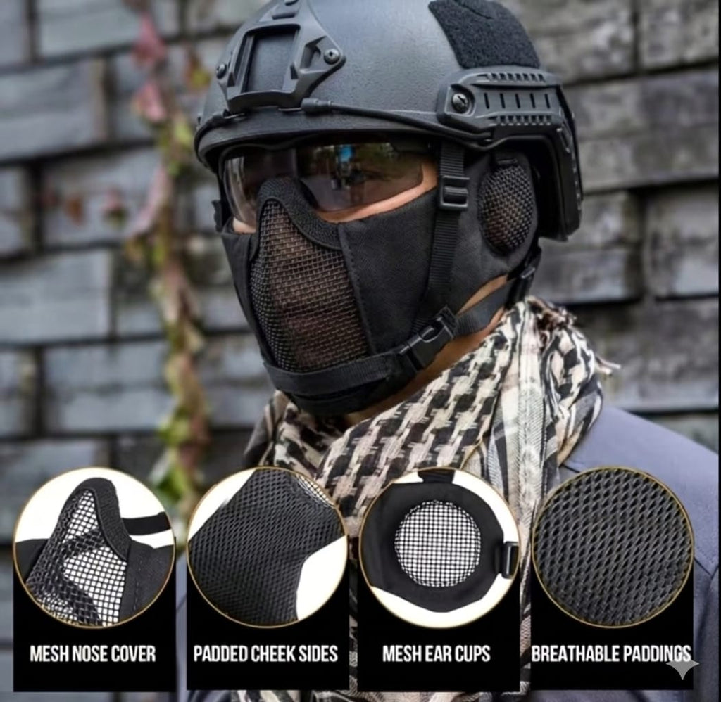 Protector Mascarilla Facial con Malla Protectora de Acero Seguridad Policía Guardia Airsoft Moto