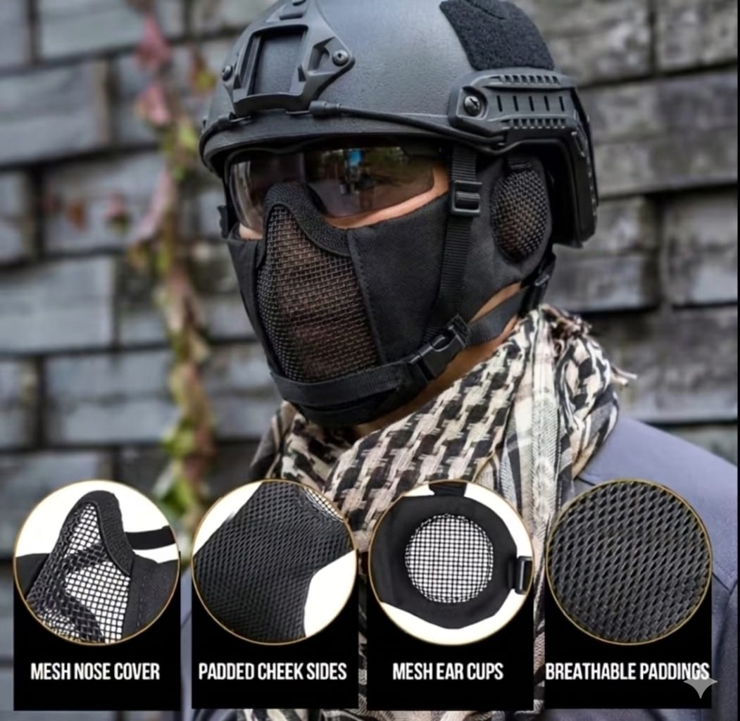 Protector Mascarilla Facial con Malla Protectora de Acero Seguridad Policía Guardia Airsoft Moto