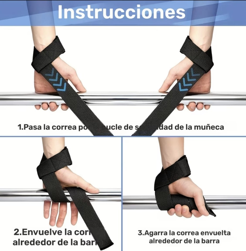 Muñequeras Straps para Entrenamiento Fuerza  Pesas CrossFit Powerlifting Fitness Fibra de Poliéster