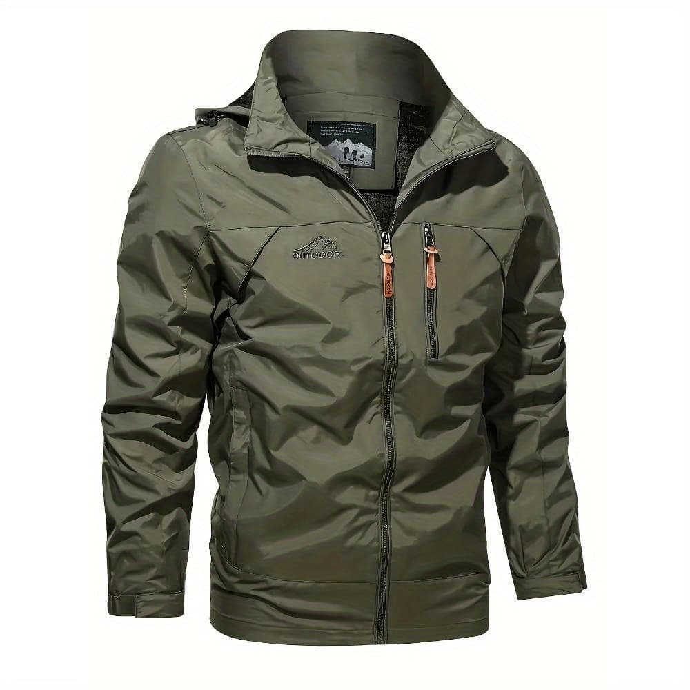 Chaqueta Casaca Ligera Cortavientos Verde Militar Capucha Ajustable Verano Camping Senderismo Viajes
