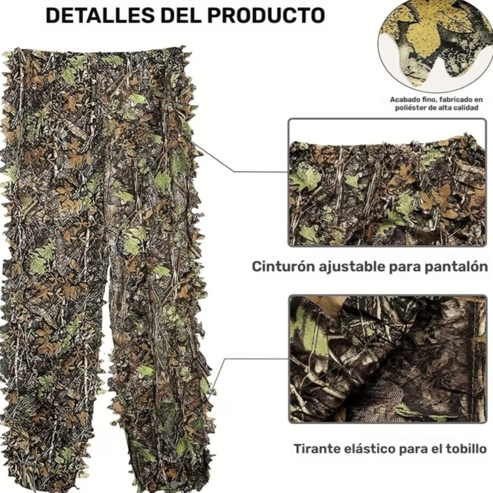 Traje Camuflaje Ligero 3D con Hojas Entrenamiento  Aire Libre Fotografía Caza Camping Pesca Senderis