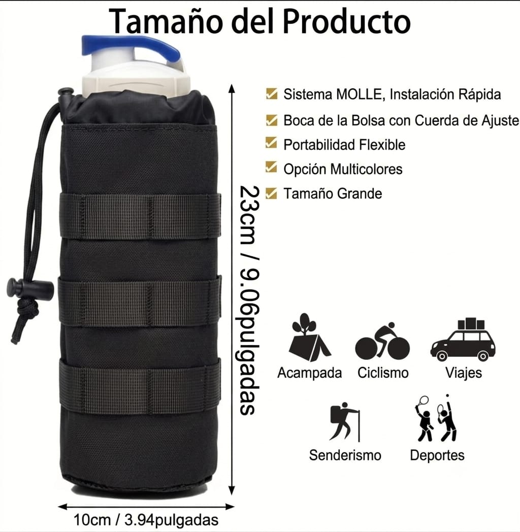Estuchera Bolsa Táctica para Botella Sistema Polle Ajustable Camping Senderismo Viajes