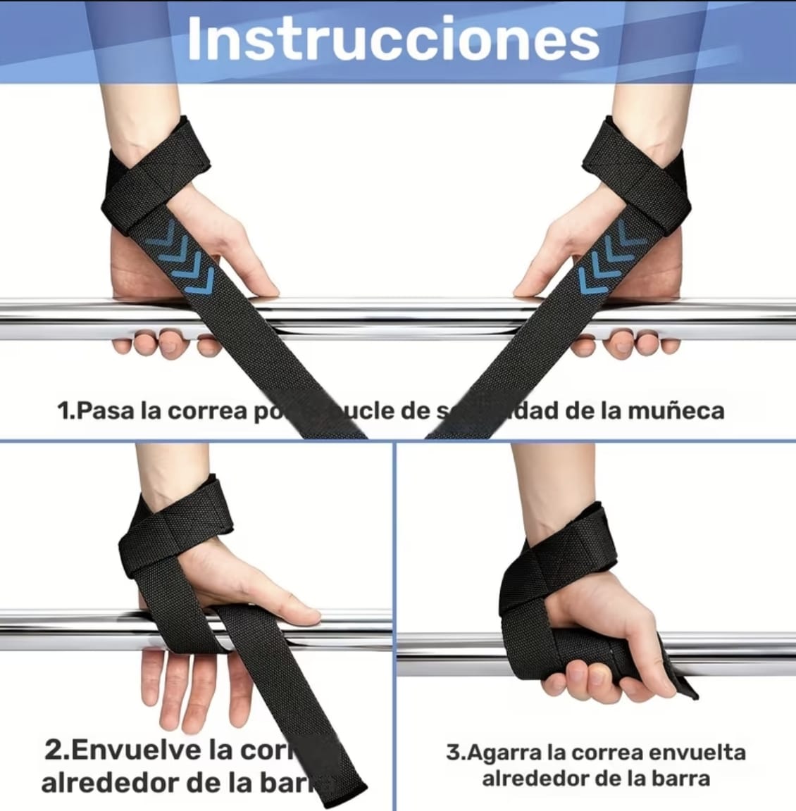Muñequeras Straps para Entrenamiento Fuerza  Pesas CrossFit Powerlifting Fitness Fibra de Poliéster