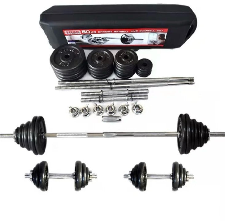 Set completo mancuernas portátil 50kg + barra 150cm gym ejercicio 🏋️‍♀️  fitness gimnasio casa