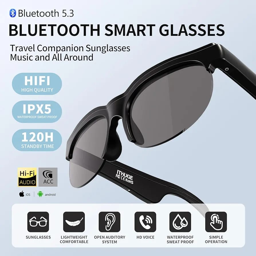 Gafas De Sol Inteligentes Bluetooth Auriculares Integrados Micrófono IPhone Android Música Celular