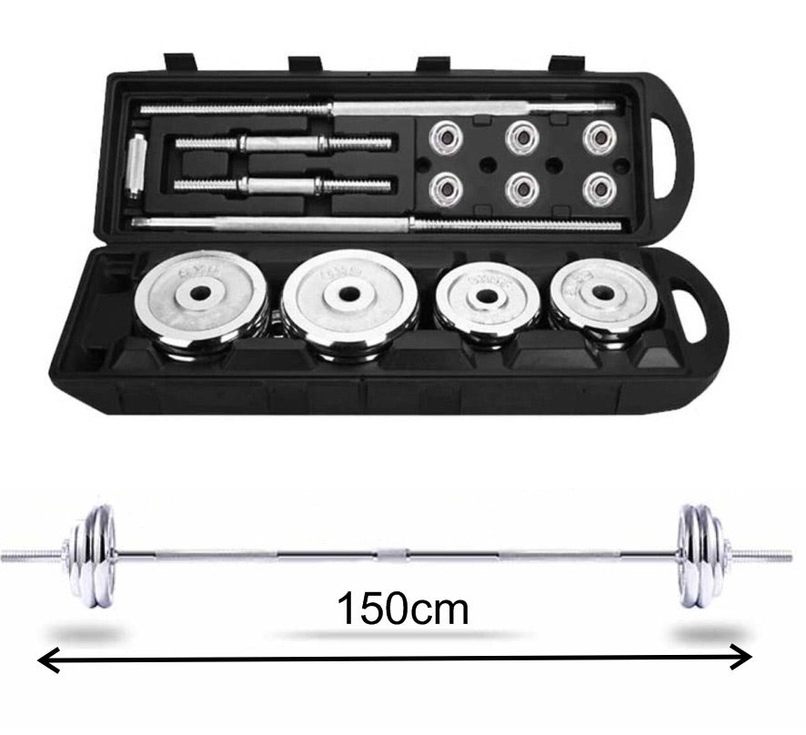 Set completo mancuernas portátil 50kg + barra 150cm gym ejercicio 🏋️‍♀️  fitness gimnasio casa