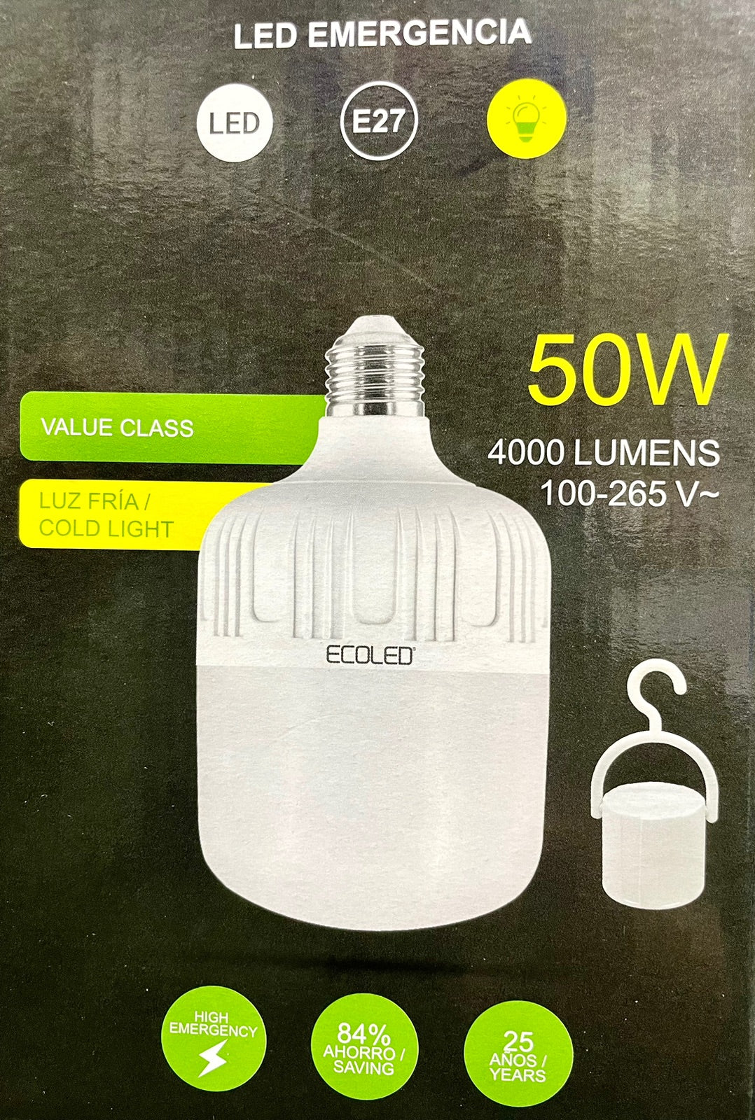 Foco recargable 50w de emergencia portátil para apagones cortes de energía luz oscuridad.