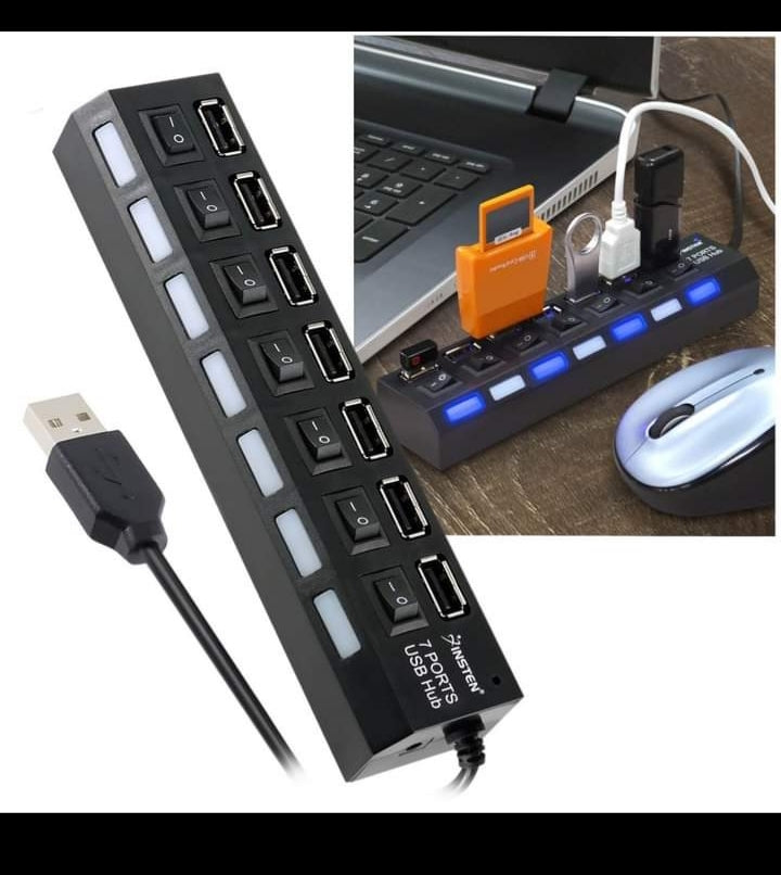 Extensión usb 7 puertos 2.0 cargadores computadora celular