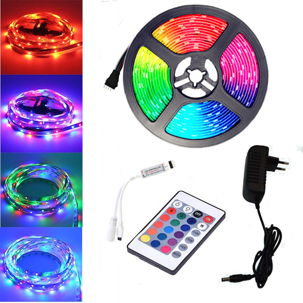 Cinta tira Led 5m RGB luces colores control remoto varios modos decoración tv dormitorio auto carro