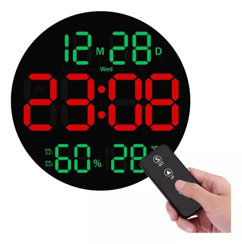 RELOJ DIGITAL LUZ LED DE PARED CALENDARIO CONTROL TEMPERATURA HUMEDAD NUEVO MODELO GYM CROSSFIT
