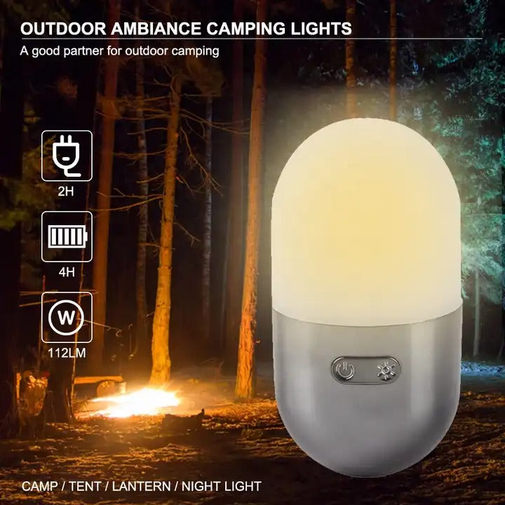 Tumbler lampara  de camping RGB multicolores recargable invierno lluvia viaje montaña
