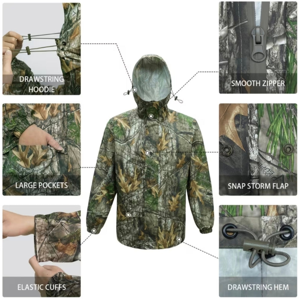 Conjunto Traje Impermeable Camuflaje Táctico Camping Caza Pesca Senderismo Lluvia Selva