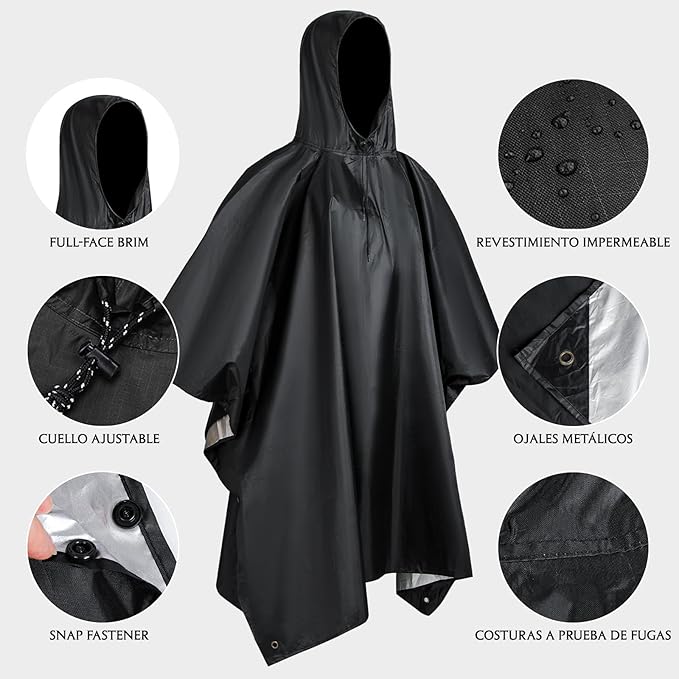 Poncho/Chubasquero Impermeable con Capucha para Lluvia Motorizado Invierno Trabajo Senderismo