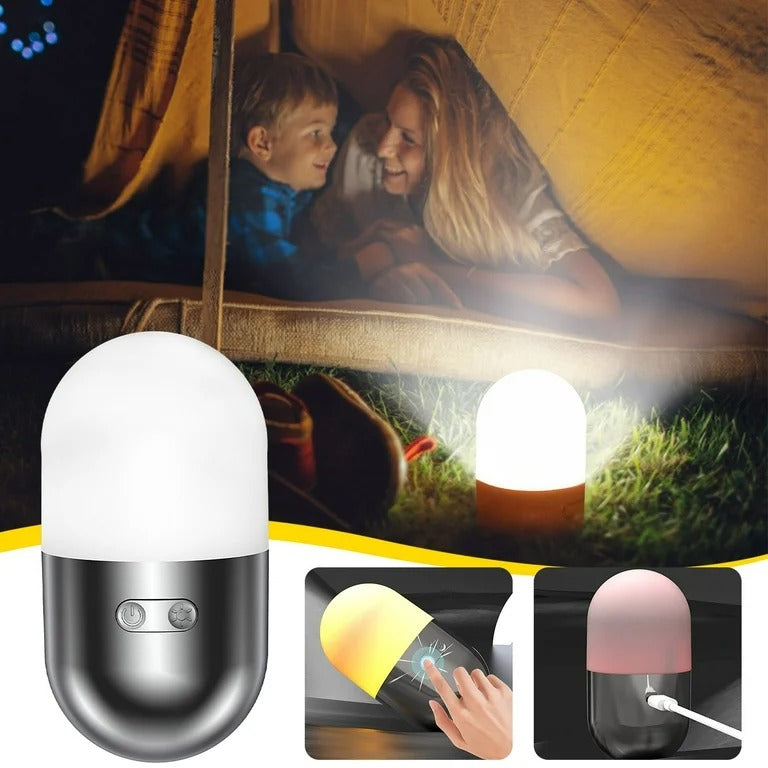 Tumbler lampara  de camping RGB multicolores recargable invierno lluvia viaje montaña
