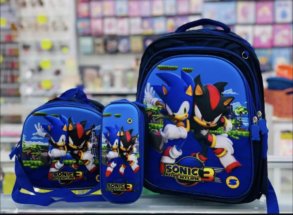 Mochila+Bolso+Estuchera 3D Sonic Dragón Ball Frozen Regreso a Clases