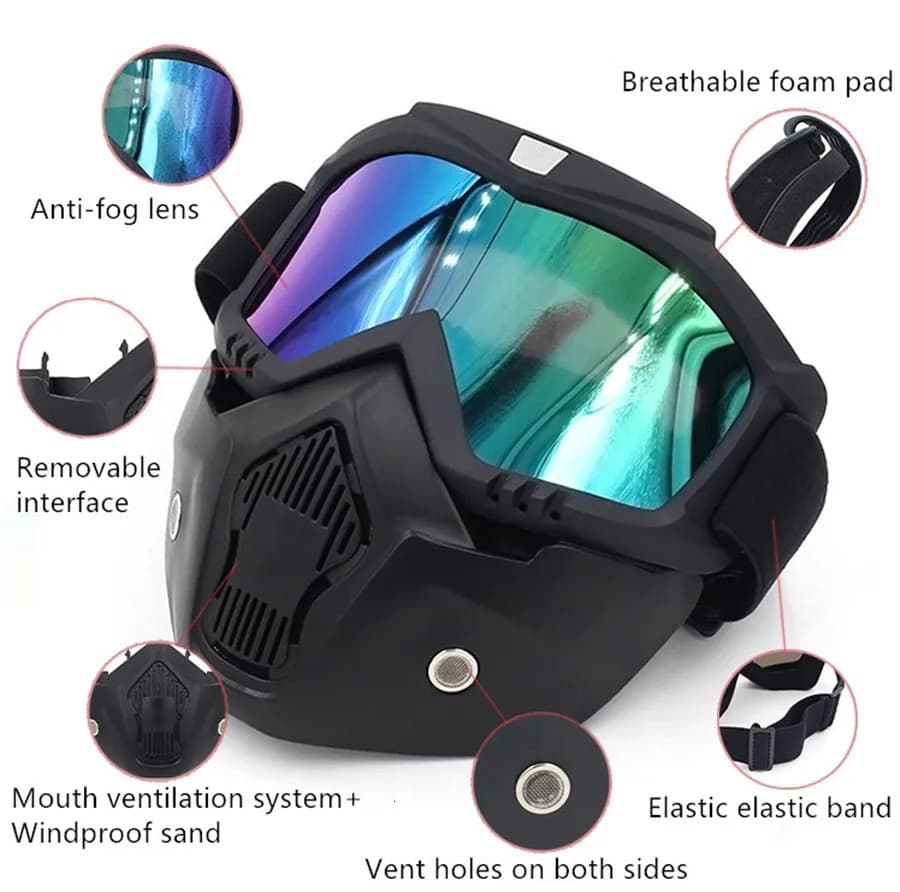 Visor Mascarilla Desmontable Abatible Reflectivo Moto Bicicleta Deportes Nieve