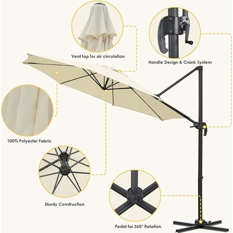 Sombrilla/Parasol 3x3m plegable Protección Uv  jardín patio sol playa terraza restaurant piscina