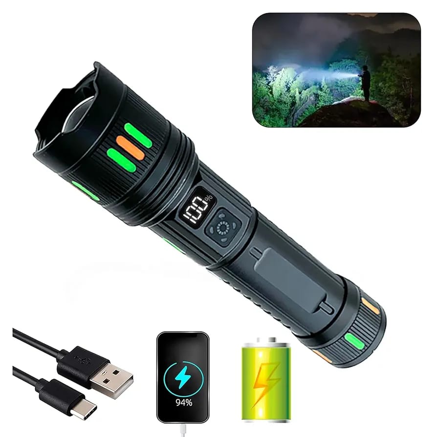 Linterna Táctica LED Profesional Multifuncional Impermeable Recargable Zoom Camping Noche Oscuridad