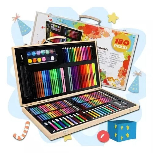 Set de pinturas completo 180 piezas con caja de madera arte dibujo escuela clases