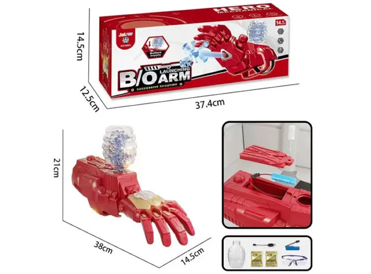 Brazo mano Iron man eléctrico vengador lanzador cápsulas hidrogel recargable juguete niños regalo