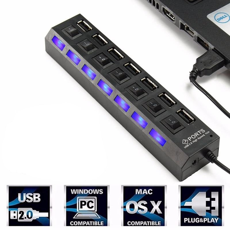Extensión usb 7 puertos 2.0 cargadores computadora celular