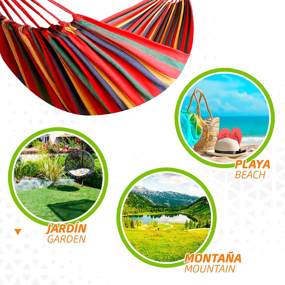 Hamaca playera 200kg bicolor descanso jardín aire libre exterior patio vacaciones camping