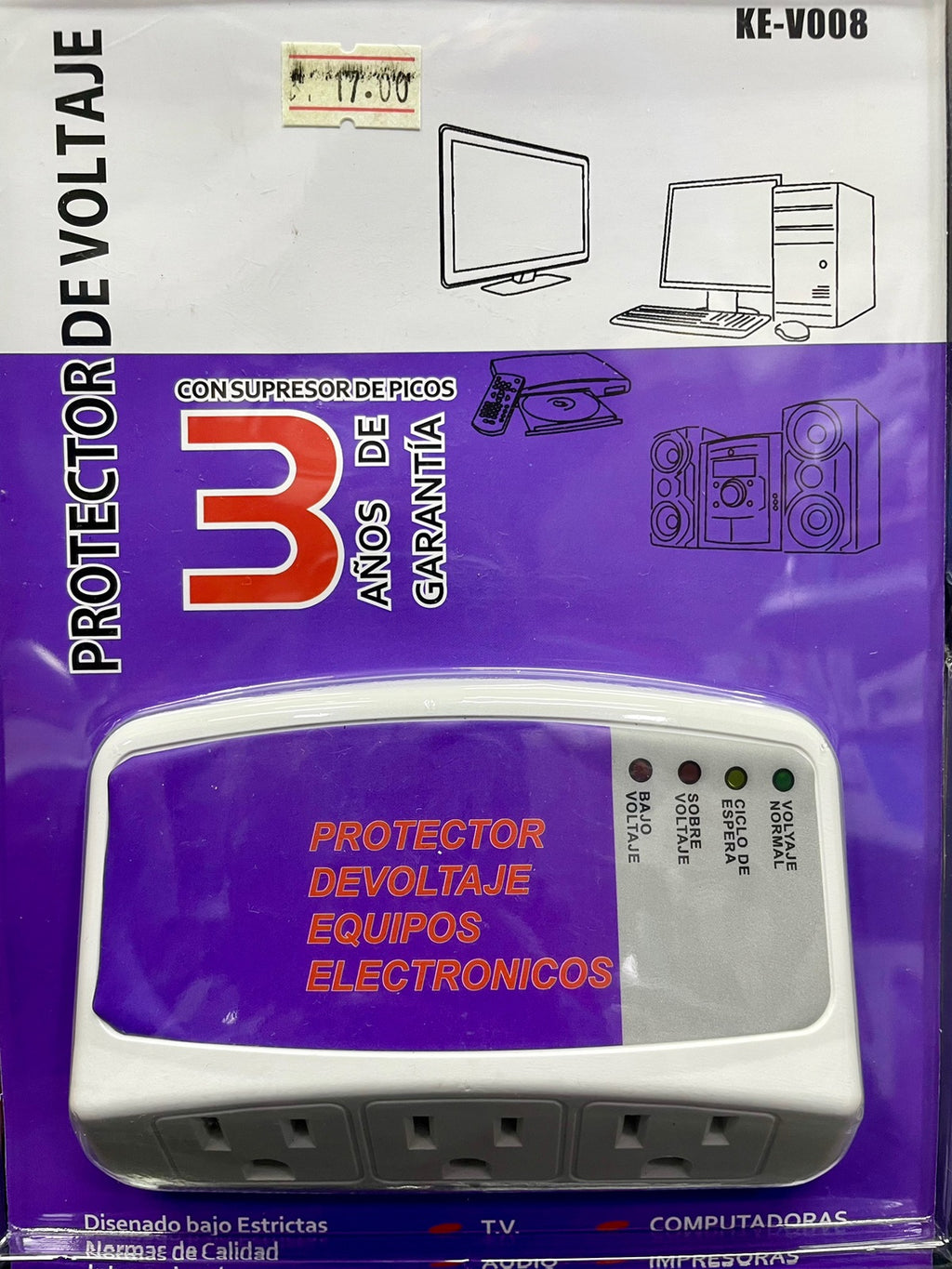 Regulador protector de voltaje cortes de energía 3 toma corriente apagones