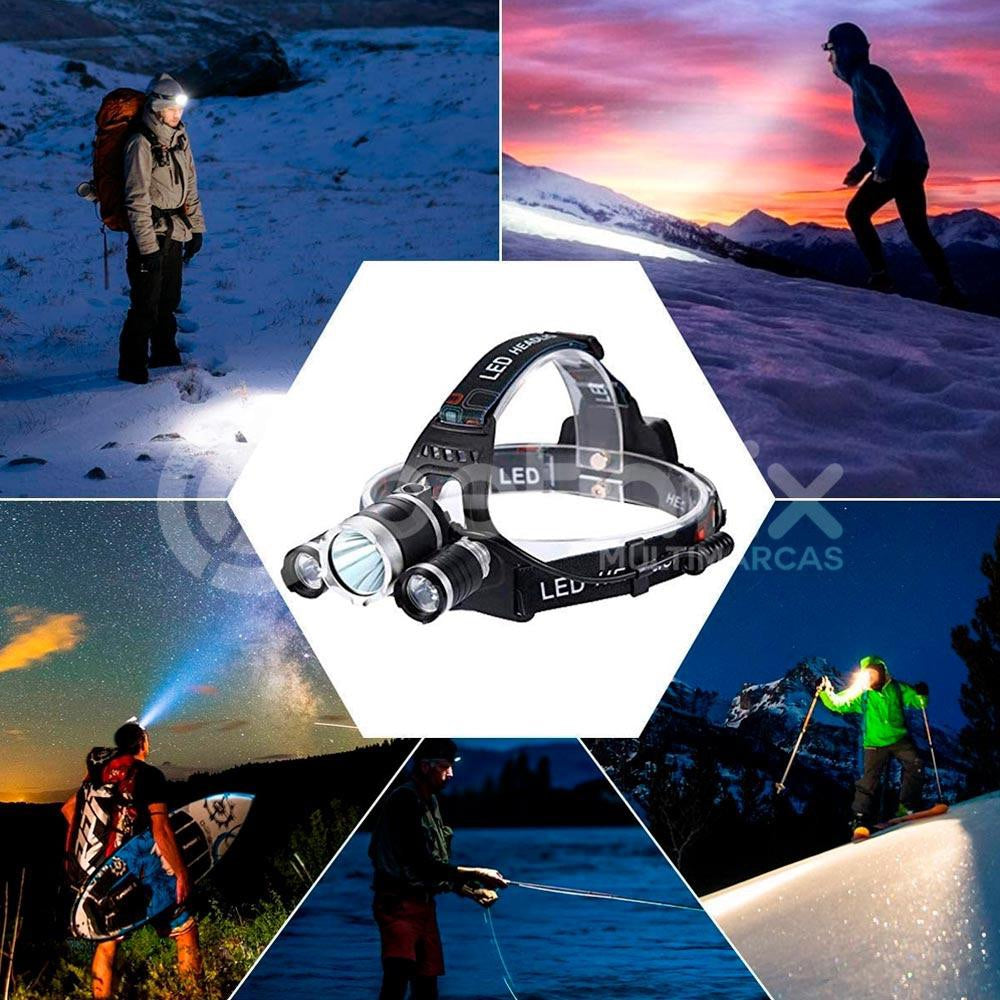Linterna táctica 3 cañones impermeable recargable 4 modos noche oscuridad camping viaje bici trabajo