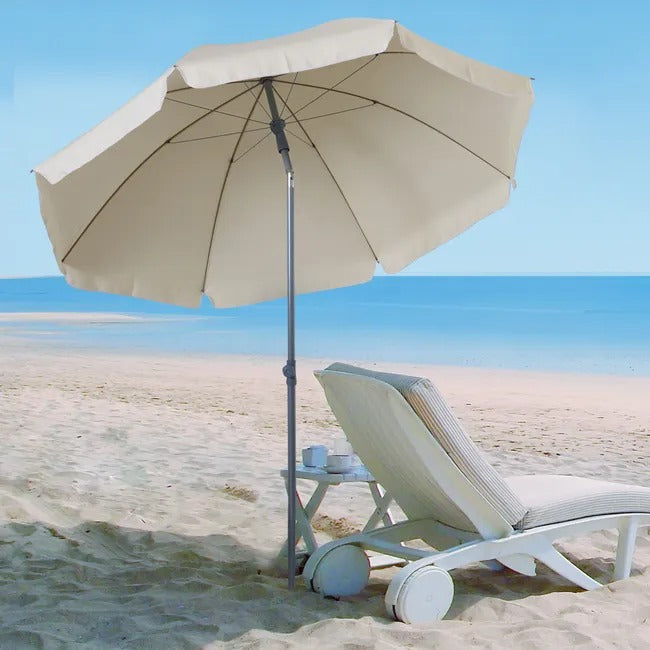 Sombrilla Parasol beig 225cm reclinable varios niveles jardin/exteriores/playa/sol/proteccion/bar