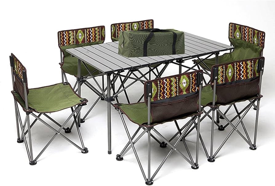 Mesa plegable para camping portátil con 6 sillas y bolso aire libre exteriores picnic comedor