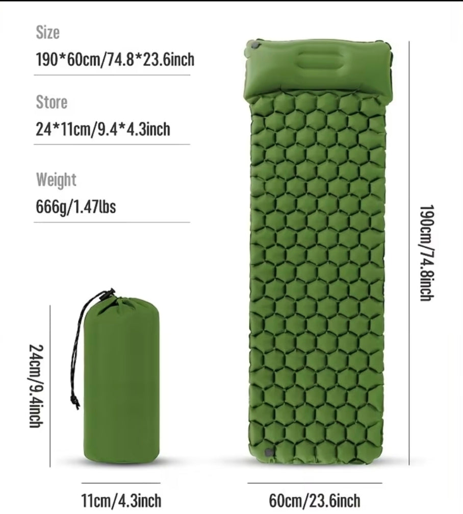 Colchon Inflable para Camping Senderismo Viaje  Portable 1 Plaza con Almohada e Inflador