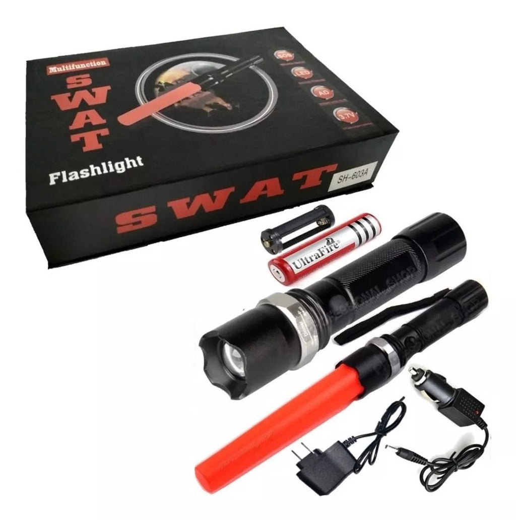 Linterna Táctica Led Zoom Multifuncional Militar Recargable y a Pilas Camping Senderismo