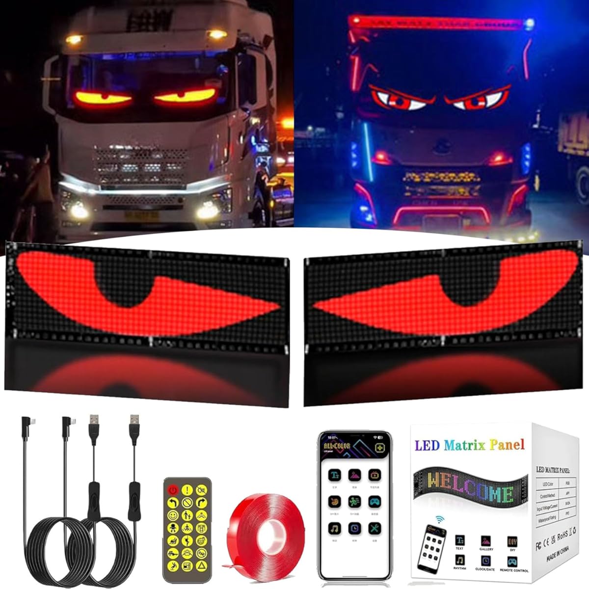 PANEL LUZ LED FLEXIBLE PANTALLA SMART PUBLICIDAD OJOS DE DIABLO AUTO CARRO BUS CAMIÓN  13X60CM 5V/2A