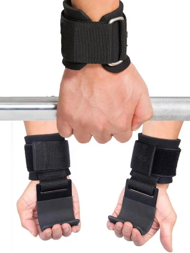 STRAPS CON GANCHO METALICO PARA GYM LEVANTAMIENTO PESAS SOPORTE POWERLIFTING AGARRE GIMNASIO MANOS