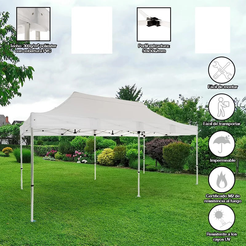 CARPA PLEGABLE 3X6 IMPERMEABLE INVIERNO/LLUVIA/SOL/PATIO/JARDIN/AUTO/EVENTOS/TRABAJO/CARRO/CAMIONET