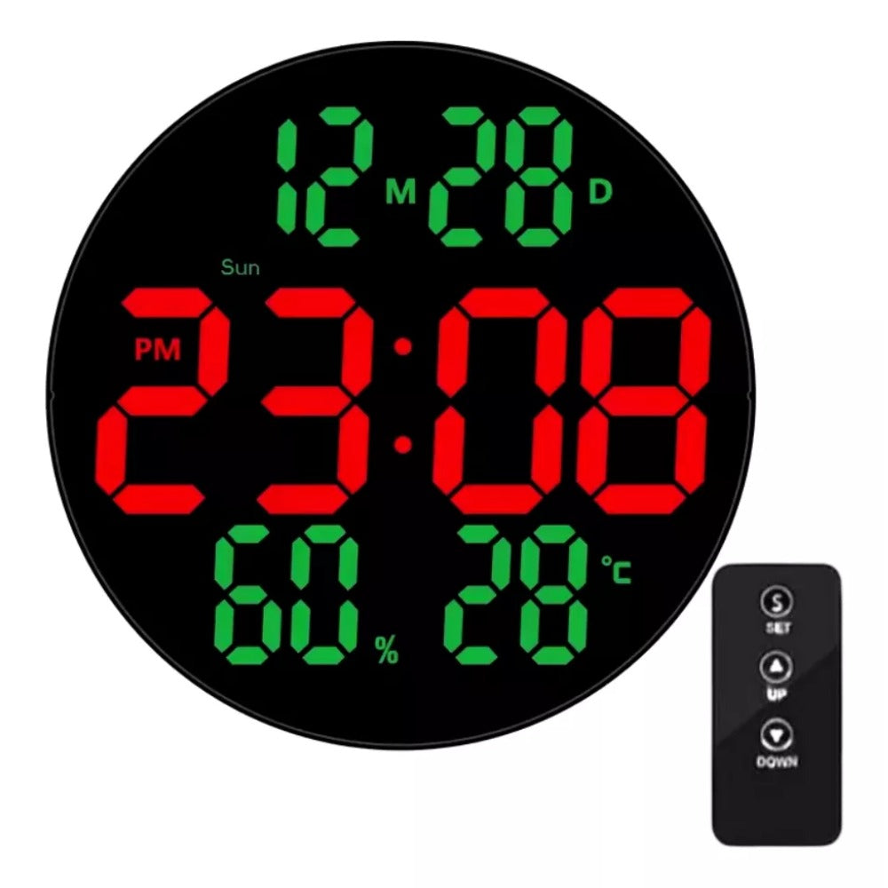 RELOJ DIGITAL LUZ LED DE PARED CALENDARIO CONTROL TEMPERATURA HUMEDAD NUEVO MODELO GYM CROSSFIT