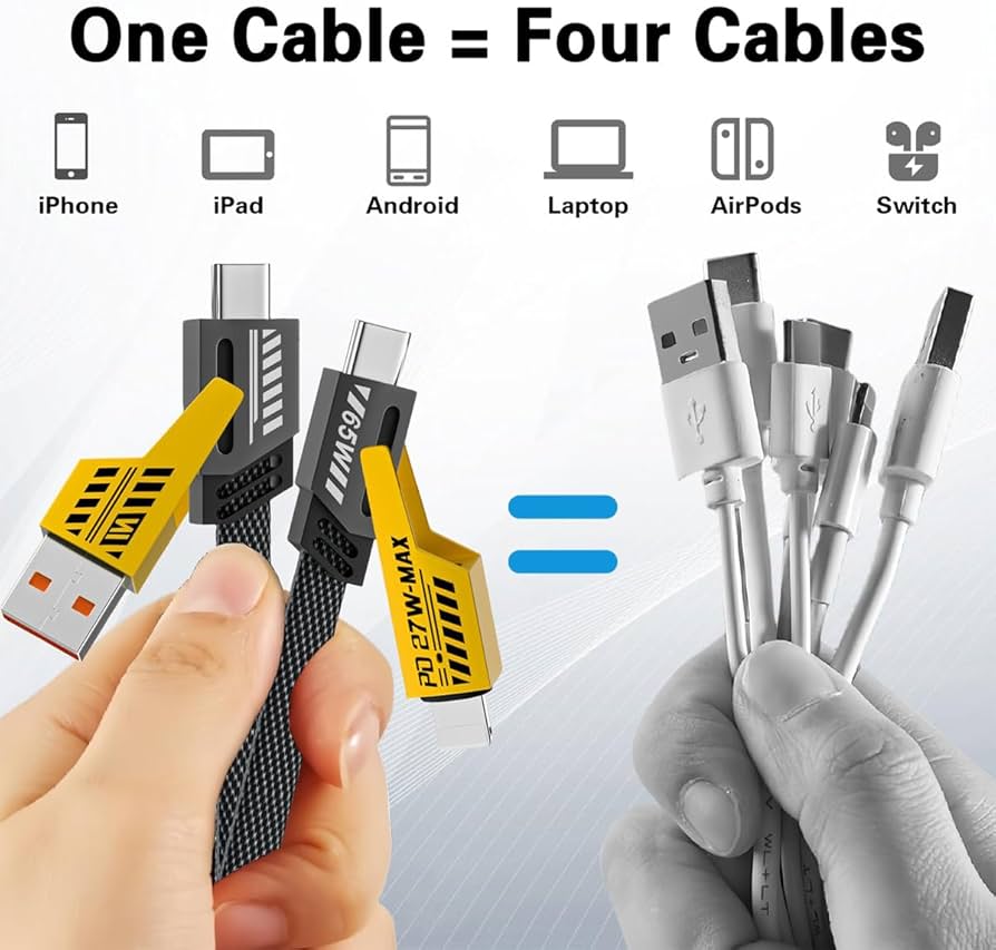 CABLE CARGA RAPIDA 65W 3.0 4 EN 1 TIPO C USB IPHONE