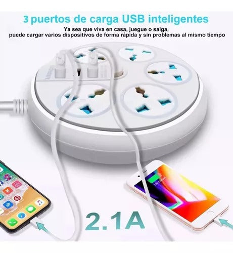 Extensión usb enchufe multifuncional 8 servicios europeo Celular tomacorriente oficina estudio