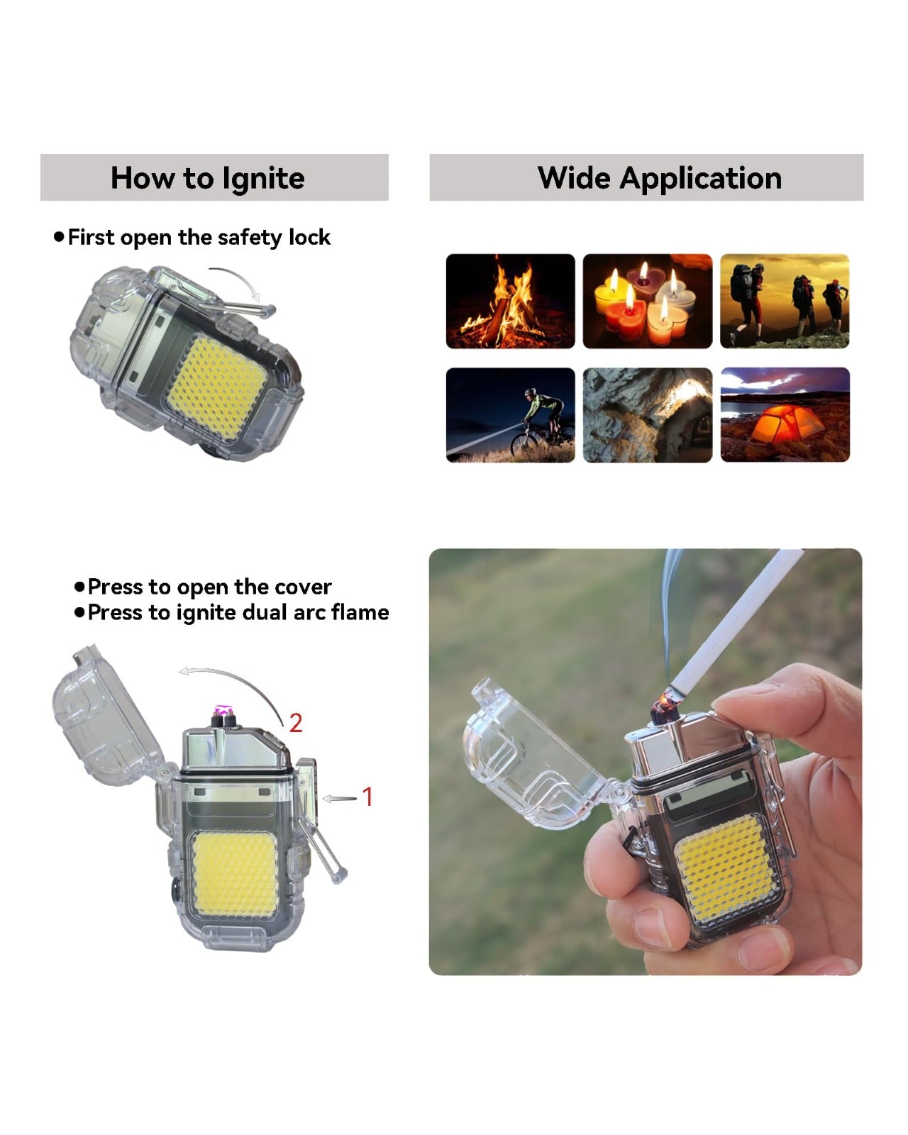 Linterna Encendedor Recargable USB Llavero Tactico Luz LED Impermeable Camping Senderismo Viajes