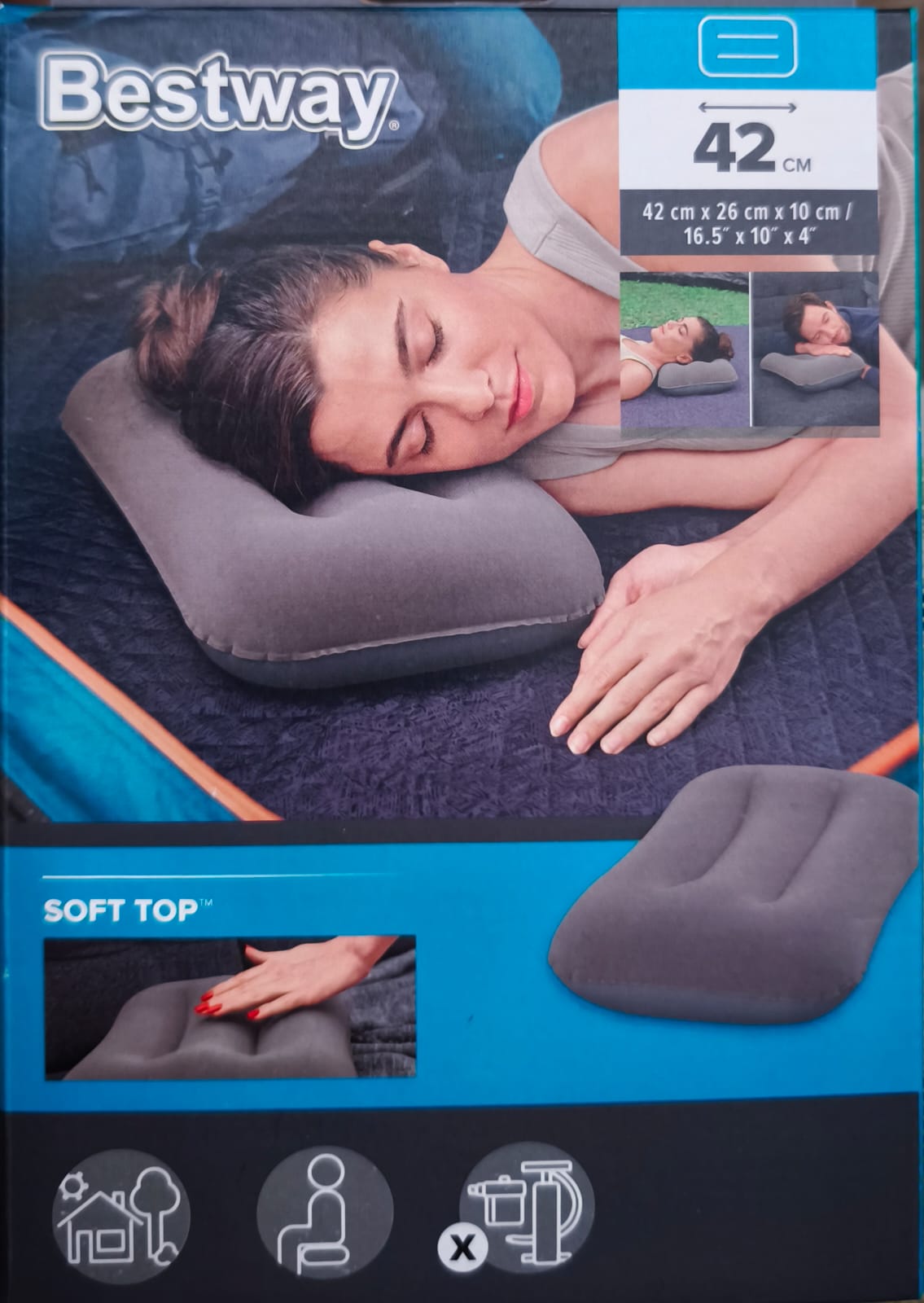 ALMOHADA INFLABLE BESTWAY 42x60cm CAMPING DESCANSO SUEÑO