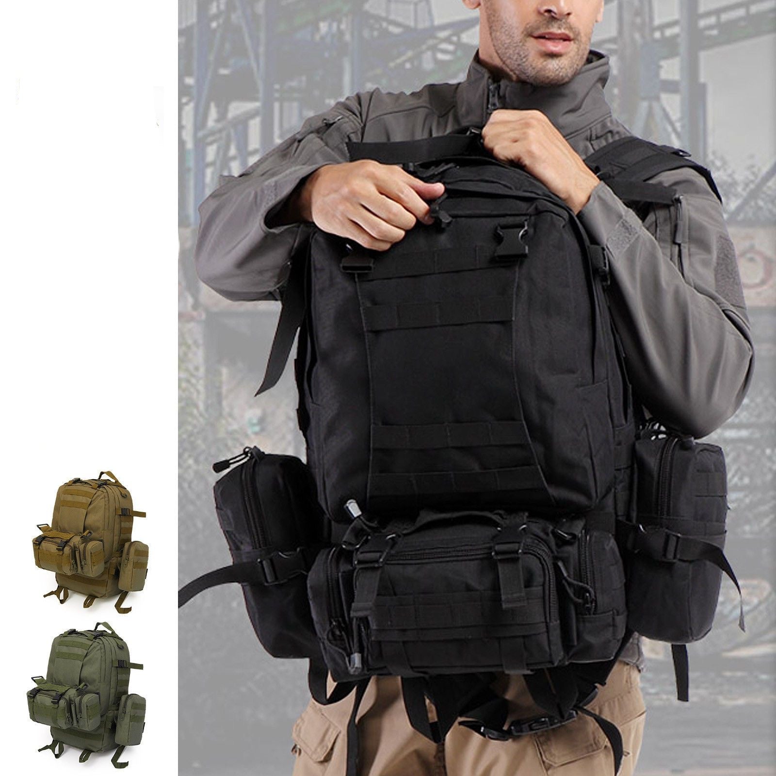 Mochila Táctica Desmontable impermeable 65 litros camping senderismo Policia Militar Moto Viaje
