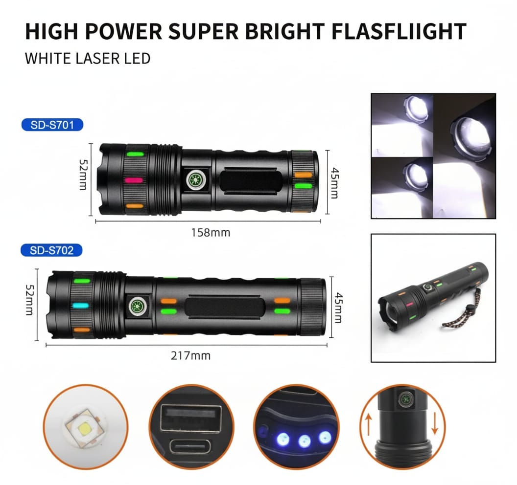 Linterna Táctica LED Profesional Multifuncional Impermeable Recargable Zoom Camping Noche Oscuridad