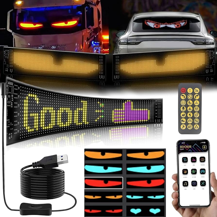 PANEL LUZ LED FLEXIBLE PANTALLA SMART PUBLICIDAD OJOS DE DIABLO AUTO CARRO BUS CAMIÓN  13X60CM 5V/2A
