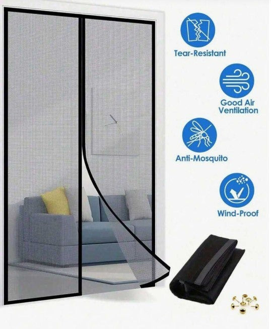 MALLA CORTINA DE PUERTA ANTIMOSQUITOS INSECTOS MAGNETICA PLEGABLE CON VELCRO AJUSTABLE MULTIUSO