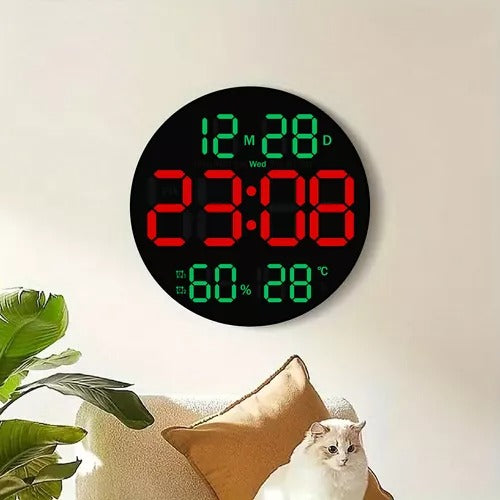 RELOJ DIGITAL LUZ LED DE PARED CALENDARIO CONTROL TEMPERATURA HUMEDAD NUEVO MODELO GYM CROSSFIT