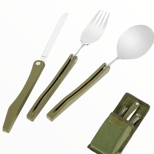 KIT CUBIERTOS PLEGABLES TÁCTICOS MULTIFUNCIONALES CON ESTUCHE SUPERVIVENCIA