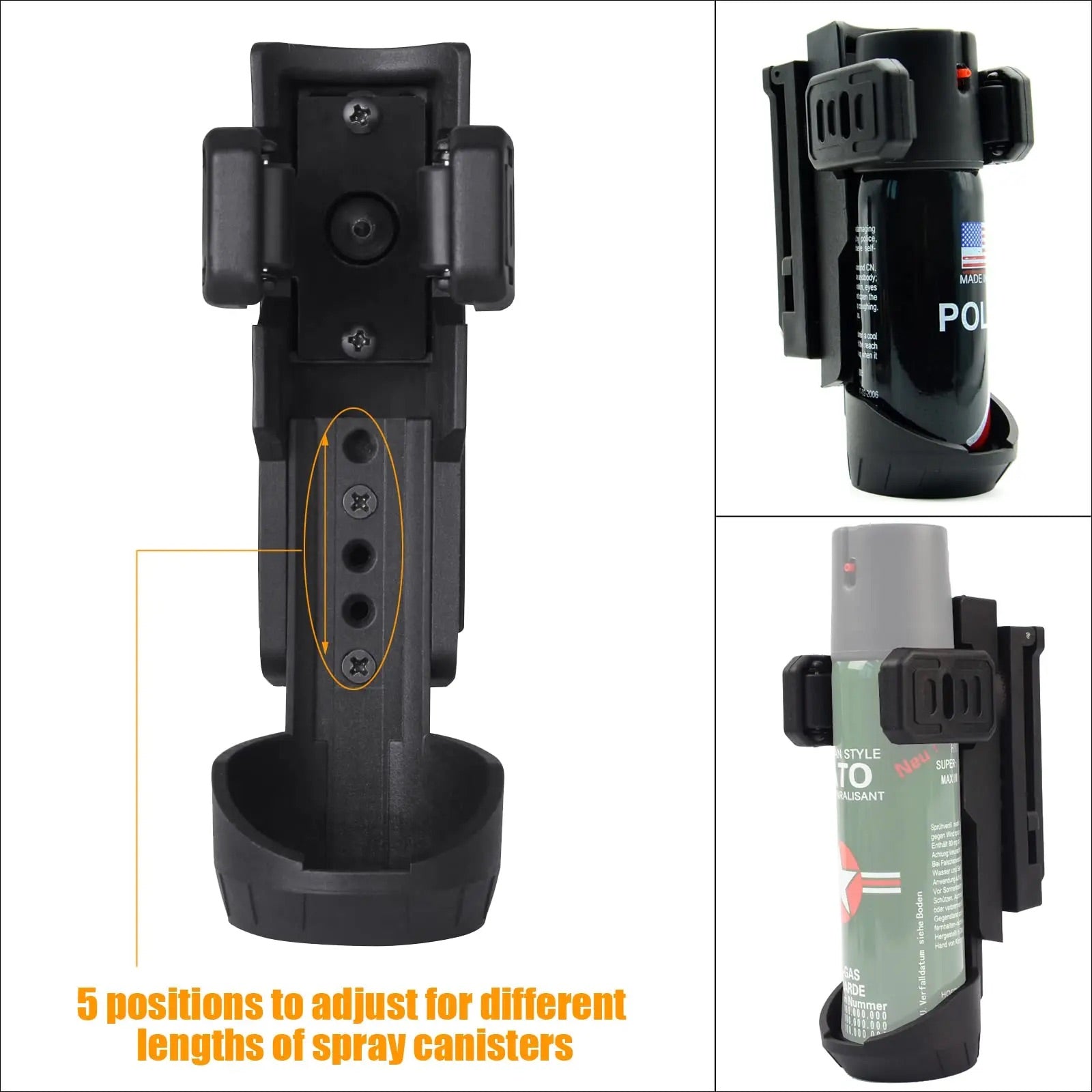 Porta universal ajustable polímero gas+linterna+tolete seguridad trabajo policia guardia protección