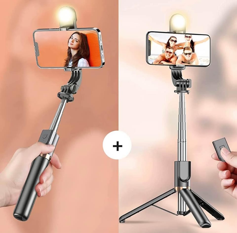 Tripod/palo para celular selfie con luz led 360 grados control iPhone Androids fotos videos viajes