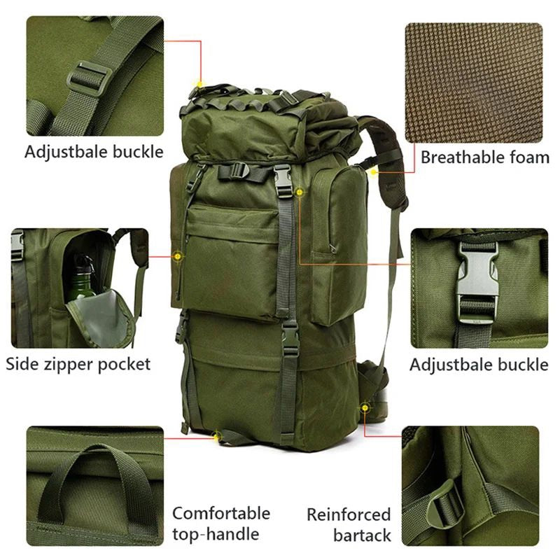 Mochila táctica impermeable 100L con espaldar rígido y funda protectora camping militar viaje sender